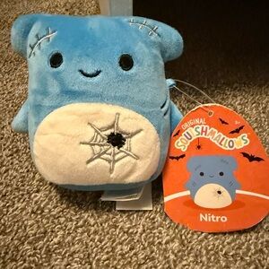 Squishmallows Nitro Blue and Cream Plush with Embroidered Spiderweb